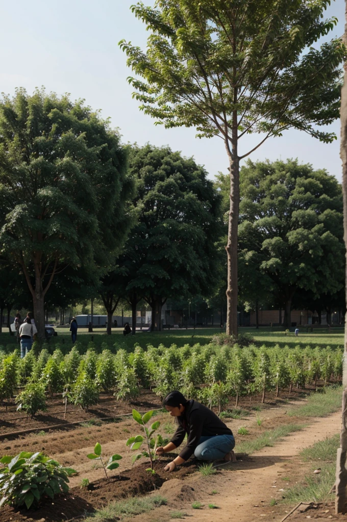 Many People Planting Trees around a city