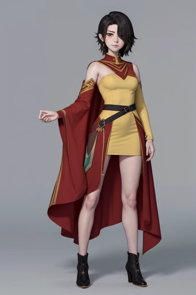 cinderfall2023, best quality, masterpiece, 1girl, anime style, yellow eyes, standing, red kimono dress,