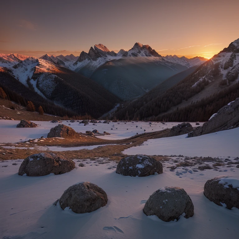 Make me landscapes in the mountains with sunset