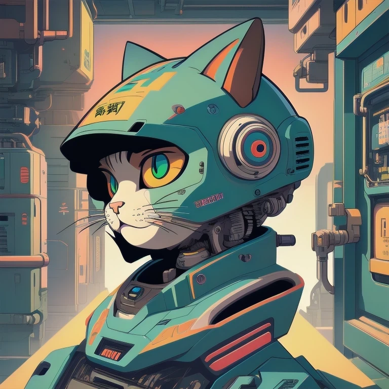 （Profile portrait）There is a black cat wearing headphones sitting on the turntable, CyberpunkCat, MachineCat, Just a joke, Tom Whalen (Tom Whalen) of inspiration, Lofi Art, Cat, Tom Whalen 8K, Digital illustration style, Retro illustration, Illustration of a Cat, NetworkCat, Lofi portrait, Cat, Cat Design, Inside the Robot Cat&#39;s Head（（（1Cat）））There is a Cat sitting in a suitcase, commend art, MachineCat, Tom Whalen (Tom Whalen) of inspiration, Cat Design, commend portrait, Cat, NetworkCat, Just a joke, Tom Whalen 8K, commend, commend vibe, CyberpunkCat, commend technology, Illustration of a Cat, commend artstyle, commend album art，there is a cat that is sitting on a machine, robot cat, cat robot, robotic cat, industrial robotic cats, cyborg cat, a cyborg cat, fully robotic!! cat, robot portrait, portrait of a robot, cybercat, inside a mechanical cat's head, portrait of a cyberpunk machine, robot animal, inspired by Tom Whalen, cyberpunk cat, cyborg kitten