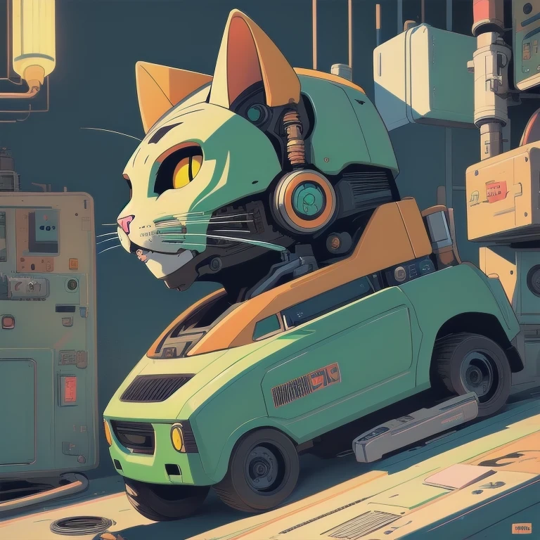 （Profile portrait）There is a black cat wearing headphones sitting on the turntable, CyberpunkCat, MachineCat, Just a joke, Tom Whalen (Tom Whalen) of inspiration, Lofi Art, Cat, Tom Whalen 8K, Digital illustration style, Retro illustration, Illustration of a Cat, NetworkCat, Lofi portrait, Cat, Cat Design, Inside the Robot Cat&#39;s Head（（（1Cat）））There is a Cat sitting in a suitcase, commend art, MachineCat, Tom Whalen (Tom Whalen) of inspiration, Cat Design, commend portrait, Cat, NetworkCat, Just a joke, Tom Whalen 8K, commend, commend vibe, CyberpunkCat, commend technology, Illustration of a Cat, commend artstyle, commend album art，there is a cat that is sitting on a machine, robot cat, cat robot, robotic cat, industrial robotic cats, cyborg cat, a cyborg cat, fully robotic!! cat, robot portrait, portrait of a robot, cybercat, inside a mechanical cat's head, portrait of a cyberpunk machine, robot animal, inspired by Tom Whalen, cyberpunk cat, cyborg kitten