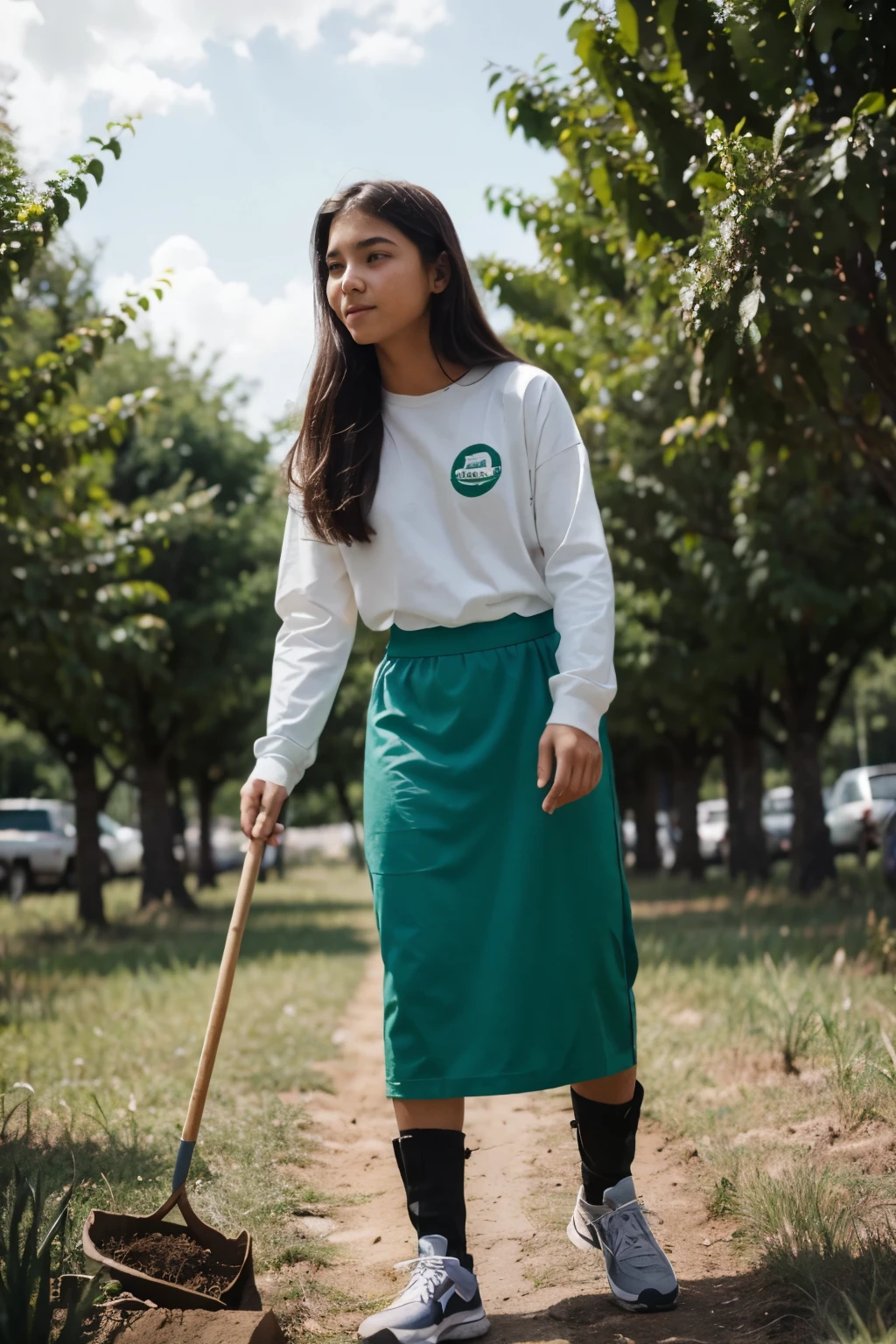 A teenager planting a tree, imagen animada, where others are motivated to reforestation, The teenager has an environmental superhero costume, con el fin de combatir los malos comportamientos de las personas irresponsables, el adolescente se rie de felicidad al ver a muchas personas reforestando