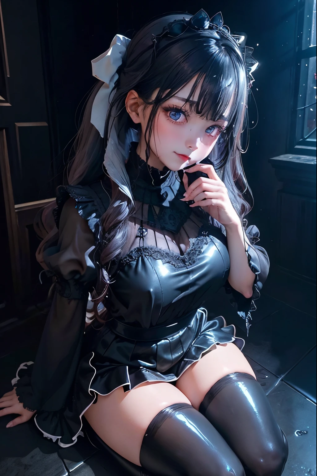 ハードDark Gothicメイク、my sanity、deep night sky、Horror、Black dark eyeshadow、cry、sad、Good skin radiance、Dark Gothicメイク、dark smile、palace、The beauty of fragrance、22 years ago、Expression of intense sexual pleasure、Embarrassed look、Dark Gothic、Obscene language、highest quality、View 5 books、Expression of sexual pleasure in suffering、Drunk face、紫のMaid clothes、Mysterious、Noble、A face that is holding back the toilet、Super sexy、Loving smile、Twin tail hair、jet black ruffle skirt、right blue eye, Left eye is red、Super bewitching pose、Platform Heel Shoes、Heavy makeup、Black lipstick、make the world beautiful、gothic lolita clothing、A little slimmer、Silver Hair、Long Hair Straight Hair、Cute Gothic Lolita Dress、Beautiful Face、elegant features、Fascinating face、Knee-high socks、Stained glassが背景、Chest glistening with sweat、The room is dark、goth long dress、Bell Sleeves、Wizard Sleeve、decadent look、Sexually excited expression、gothic mode、Glossy thighs wet with water、Thighs that are wet and shiny with oil、Background of a room full of roses、sad表情、Rose Maiden、The embroidery is pink、The costume has pink embroidery、Thigh-high socks、Knee-high socks、Gentle expression、masturbation behavior、Dark black eyeshadow、despicable act、Stained glassと薔薇背景、Wearing black underwear、Black panties、thighs are a little thin、female duo、female couple、i have lesbian friends、hug a girl、A blue lightning bolt glows in his right hand.、Blue electromagnetic waves shine in my hands.、dark church background、Stained glass、black metal world、Dark Castle、Dark Room、Her thighs shine with a lot of sweat、My body is wet and shiny、Lots of glitter on the thighs、sweating、My thighs are sticky from sweating、Sweat glistens on the thighs, The whole body is sweaty and shiny、pretty sweaty、My thighs are sweaty、My thighs are so wet、I sweat a lot and my thighs are shiny.......、A large amount of sweat shines all over the body、Slender body、Thin legs、upright、walk、Are standing、gothic long dresaid clothes、Victorian dresses、