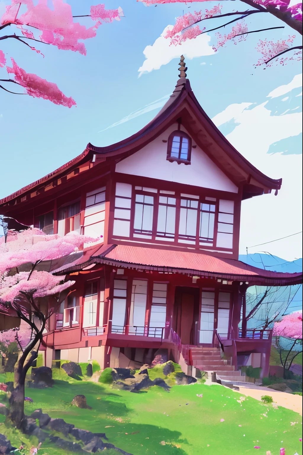 Una ciudad de Jalisco, with traditional house and blooming cherry trees