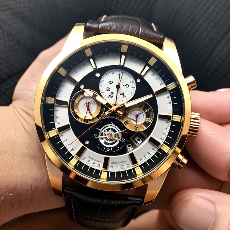 ((best quality)), ((masterpiece)), (ultra-detailed), realistic, innovative men's analog dial watch, diameter 40mm,
