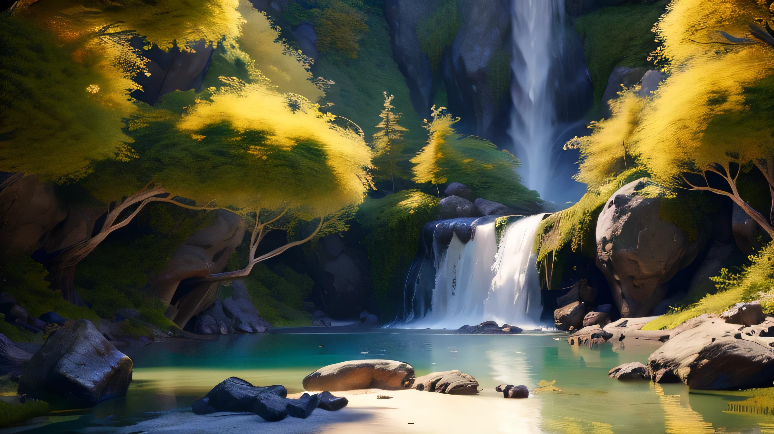 Tropical forest with waterfalls