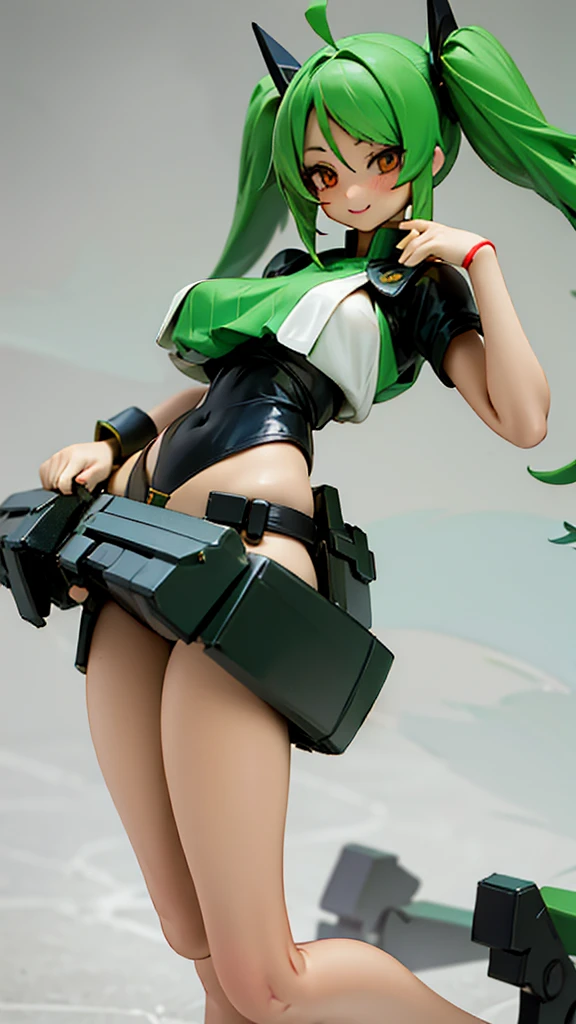 1girl, solo, , masterpiece, disproportionate ,chubby body ,gigantic breastsng breasts, oppairs, twintail haigreen hair, slanted eyes, orange eyes, gentle smile,