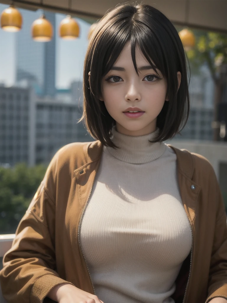 a woman, (realistic), (hyperrealism), (photorealistic), depth of field, eye makeup:0.5, (upper body:1.2), (narrow waist:0.7), looking at the viewer, casual outfit, at the city streets, topless