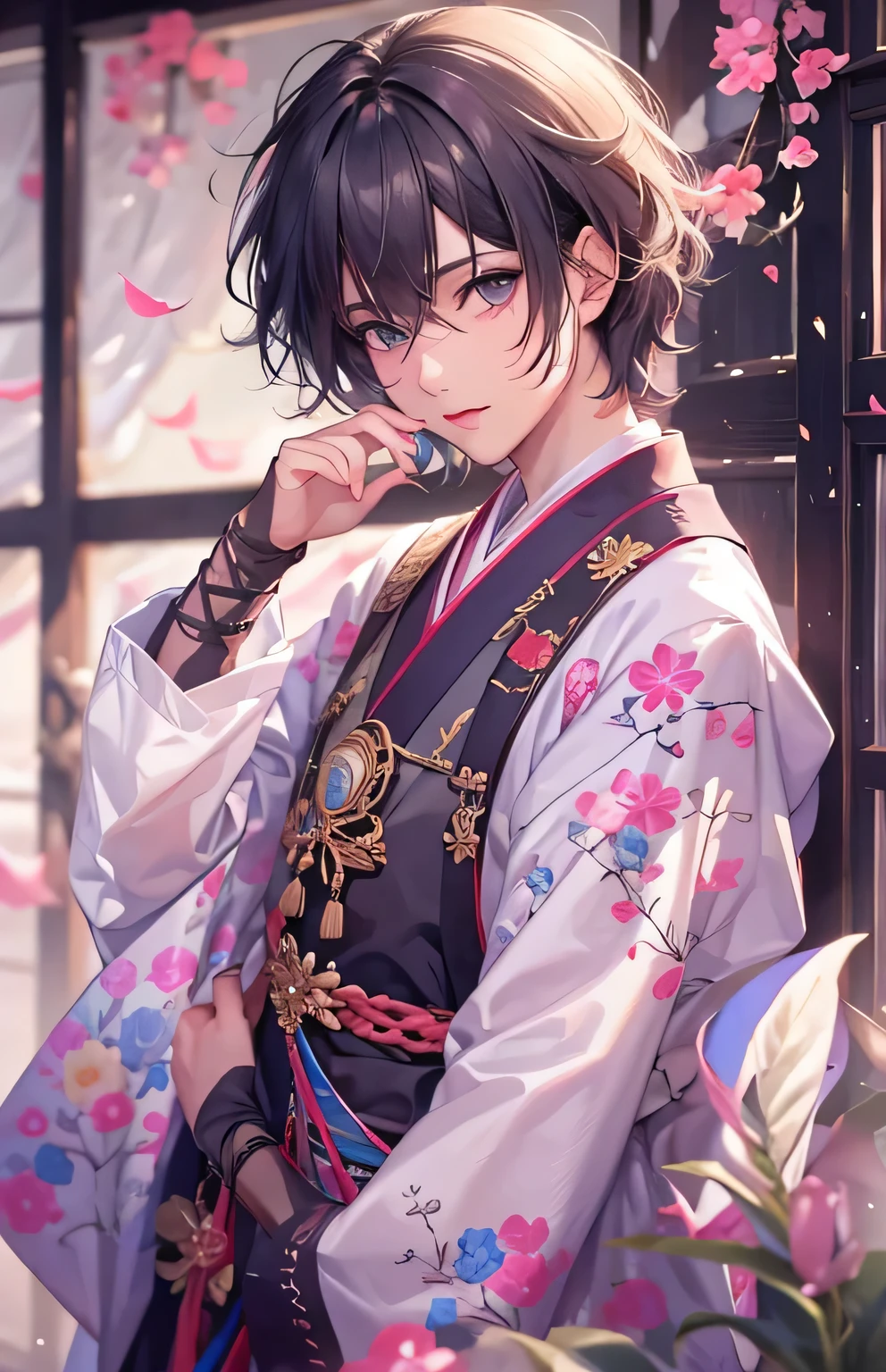 ((highest quality)), ((masterpiece)), (Get used to it), Perfect Face , Adult male , Short Hair , Japanese clothing ,