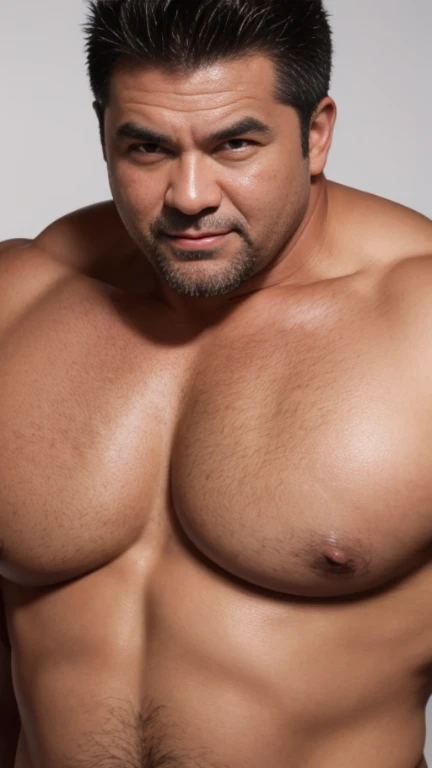 white hair, old man, individual, male, Muscular wrestler, muscular, Stout wrestler, Asian, Japanese, uncle, 55 year old middle-aged man, short hair, short hair, yellow wrestling boots, full body portrait, shadow, Vision, yellow briefs, obesity, 45 years old, short beard, middle-aged man, tattoo, fingerless gloves, Wheat skin, shiny skin, dark skin, Show your pectoral muscles, sumo wrestler, bodybuilder, wide temples, Visible abdominal muscles, Smile, Fine hands, solid color background, pure white background, Surrealism, Panorama, 8k, super detail,