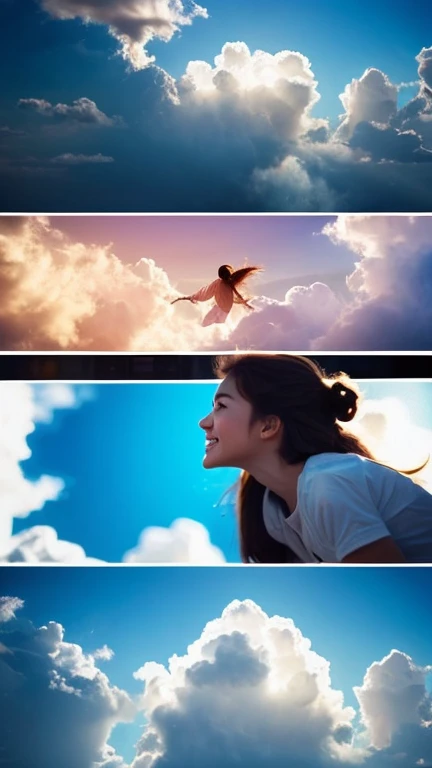 masterpiece, highest quality, Movie stills, One girl, Floating in the sky, cloud girl, cloud, (close:1.1), bright, Happy, fun, Soft lighting, (Bauhaus, shape, OK, Abstract:1.1)