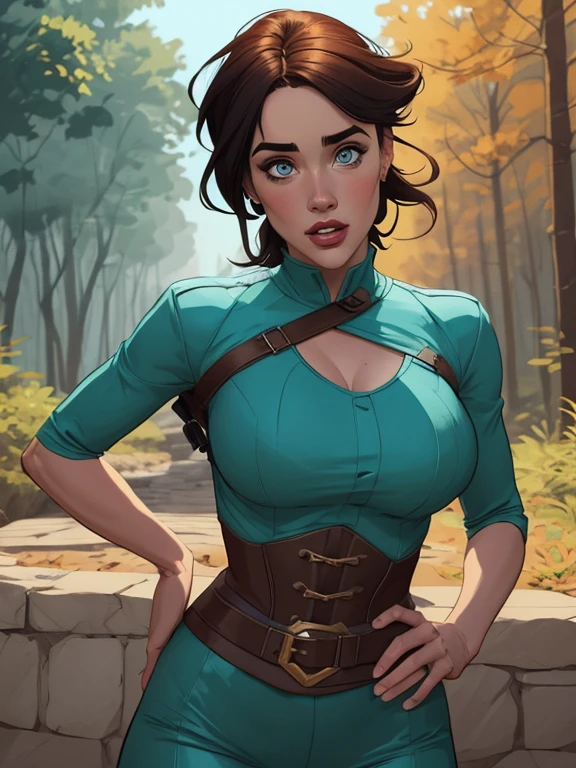 Personagem mulher PinUp dos anos 30 com marcas de guerras Imagem de desenho animado de uma mulher .cartoon style illustration, estilo de arte dos desenhos animados, estilo de arte dos desenhos animados, digital illustration style, design de personagens altamente detalhado, arte digital detalhada coragem, Forest fan art, Design de personagens de retrato, beautiful digital illustration, retrato de alta qualidade, Arte em quadrinhos, mulher jovem cabelo com transas lindas . Beautiful lined eyes Medium large bust and wonderful sexy clothes. image expression of sexual desire from the waist to the illustration Jennifer Connelly Fallout 23 uniform