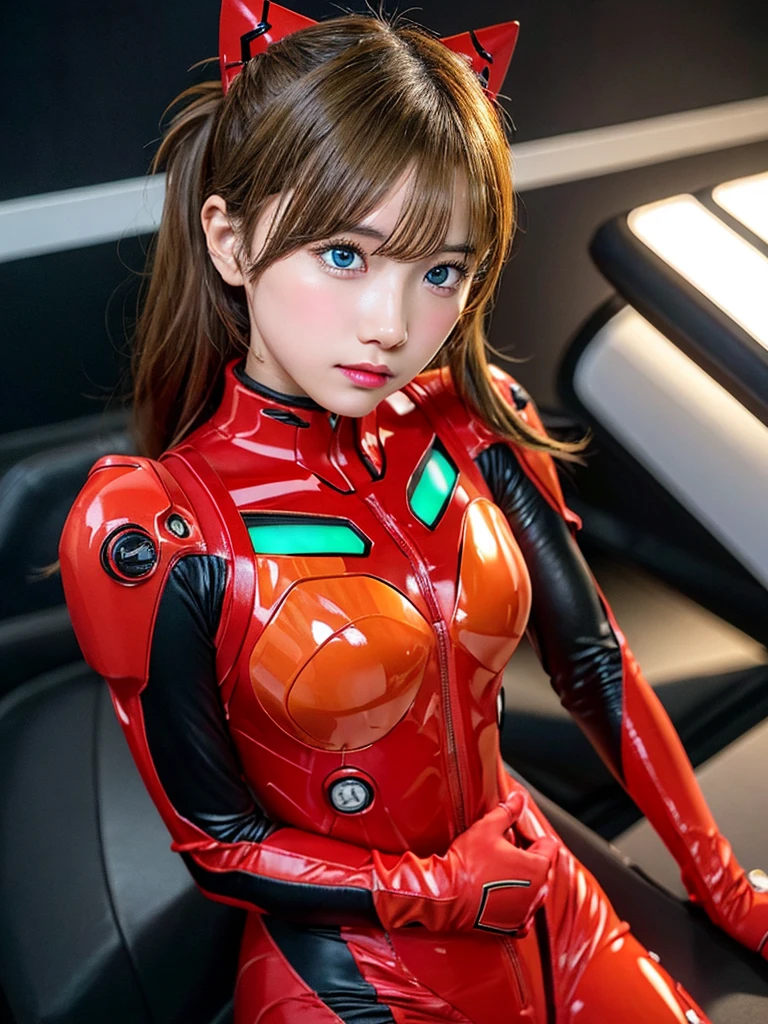 ((Best quality)), ((Masterpiece)), (Details: 1.4), 3D, Asuka Langley Soryu, Asuka, high resolution (high dynamic range), ray tracing, NVIDIA, super resolution, Unreal 5, subsurface scattering ,PBR texturing, post-processing, anisotropic filtering, depth of field, maximum sharpness and sharpness, multi-layered textures, albedo and specular maps, surface shading, accurate simulation of light and matter interaction, perfect proportions ,Octane Rendering,Two-Tone Lighting,Wide Aperture,Low ISO,White Balance,Rule of Thirds,8K RAW,(Masterpiece: 1.4, Best Quality), (Intricate Details), Unity8k Wallpaper, Highly Detailed, Beautiful and Mysterious, Details background, realistic, alone, perfectly detailed face, detailed blue eyes, highly detailed, blush, hair ornament, chignon mahogany hair, (blonde), plug suit 02, Shikinami Asuka Langley, Evangelion, Slender 15-year-old girl, full body suit, black background, above the waist,composition that shows the whole body,