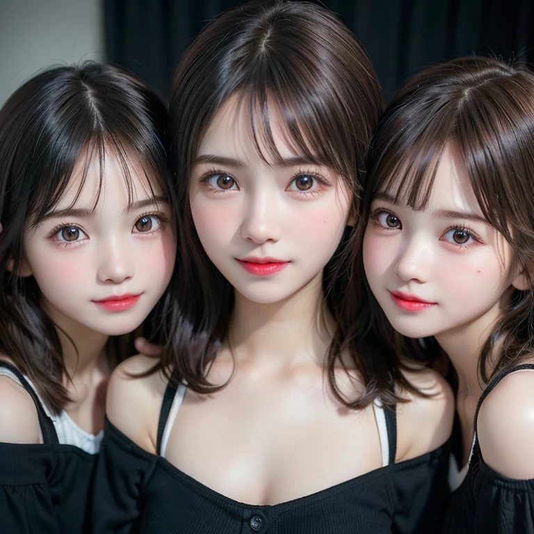 ((Two little girls:1.3)), (Ultra Realistic, High resolution), (Highly detailed eyes, Highly detailed hair, Highly detailed face, Highly detailed plump lips), (off shoulder with open chest), chest, Upper Body, Search for Smile, (highest quality:1.4), Raw photo, (Realistic, photo-Realistic:1.37), Professional photography, Cinematic Light, (Detailed face: 1.2), (stuffed toy:1.2),
