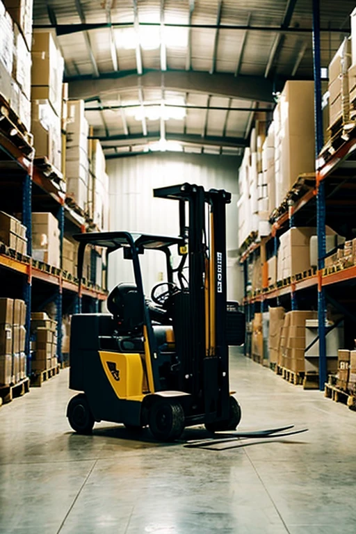 Forklift working in a warehouse