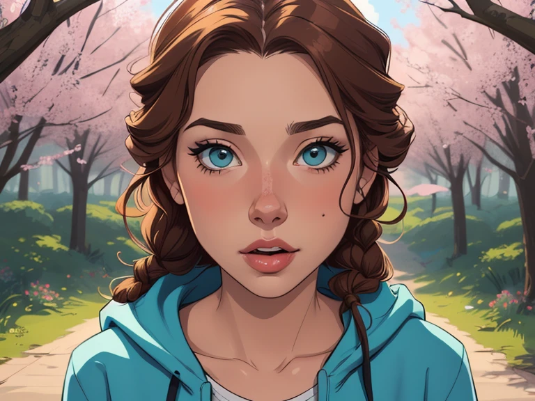 Personagem (nua  roupas  nua pelada sem roupas)  imagem de desenho animado de uma mulher jovem  .Ilustra??o estilo desenho animado, estilo de arte dos desenhos animados,digital illustration style, design de personagens altamente detalhado, arte digital detalhada profissional, floresta  Design de personagens de retrato, beautiful digital illustration, retrato de alta qualidade, Arte em quadrinhos, mulher jovem.  expression of sexual desire well-aligned braided hair . Roupas leves de primavera