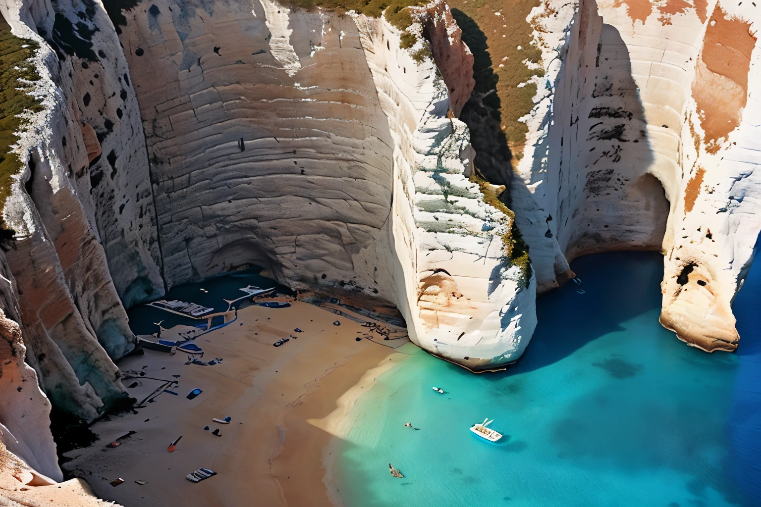 Navagio Beach (Shipwreck Beach), Greece: With its dramatic cliffs and the wreck of a smuggler's ship, this beach is accessible only by boat.