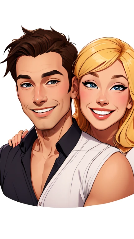 Happy man and woman couple with beautiful smile Cartoon style digital illustration white background