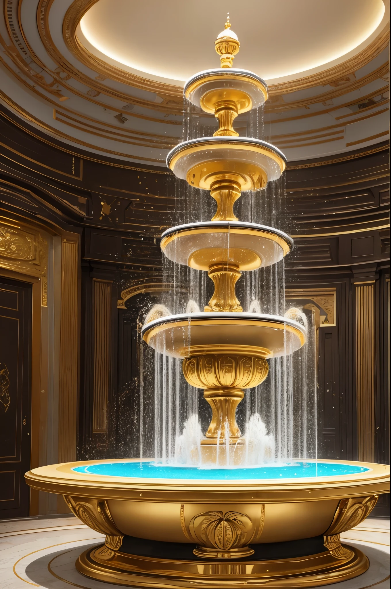 Masterpiece, best quality, 8k, 2 meter porcelain and gold fountain