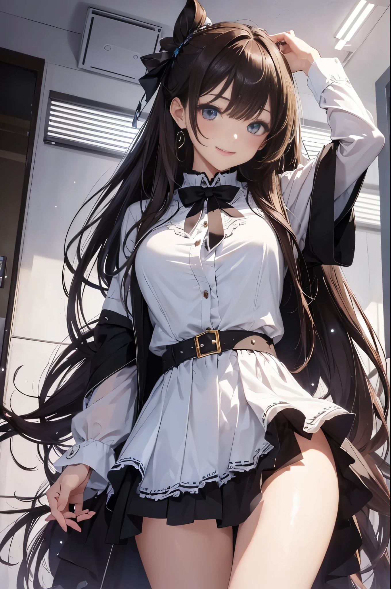 NSFW,Minami Kotori、Brown Hair、(Brown eyes:1.5)、One side up、ヘアribbon、ribbon、Long Hair、Bondage Dresses、(Perfect hands),(Perfect Anatomy),(masterpiece),(Highest quality),School,Embarrassed,blush