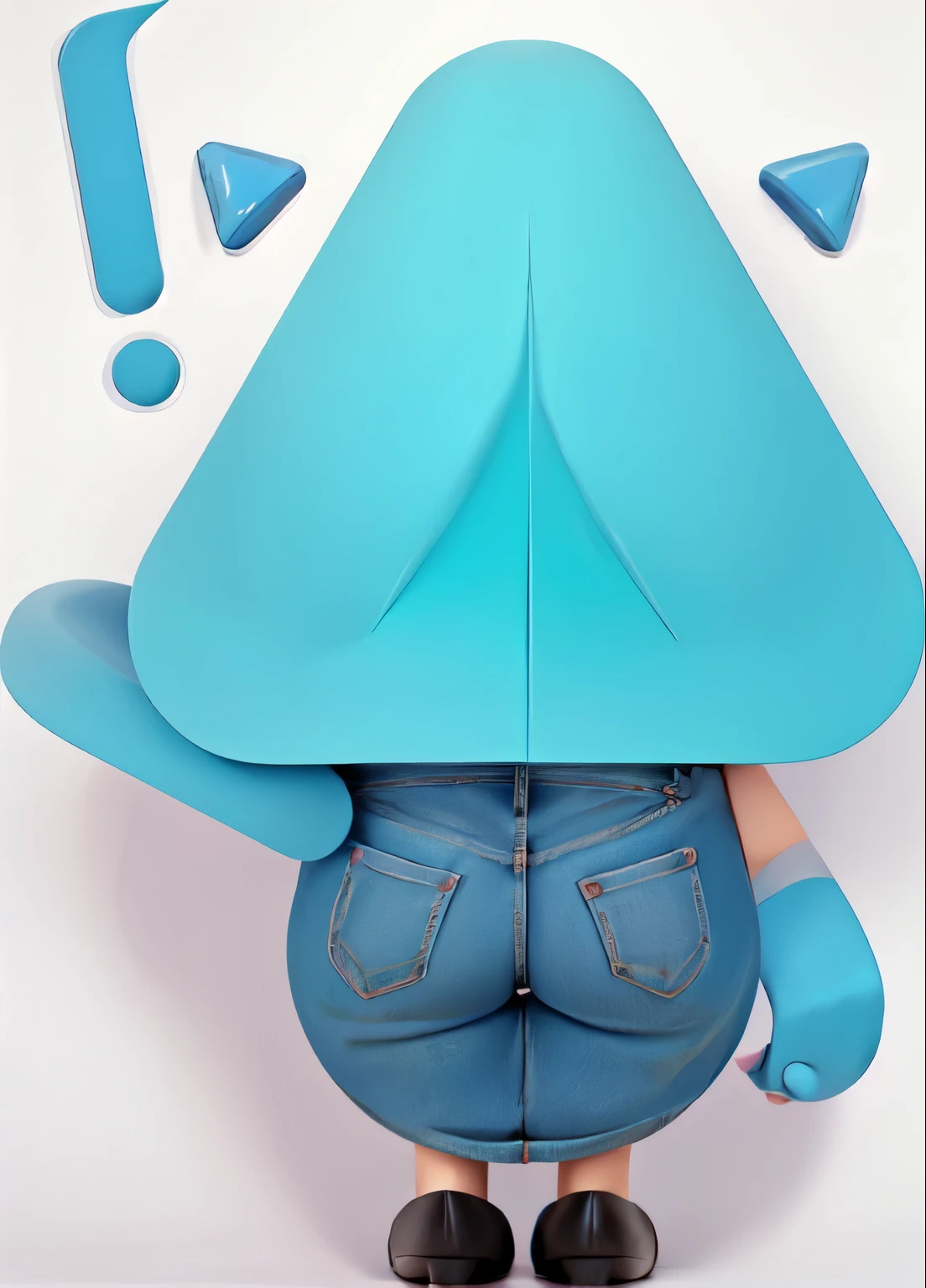 Three illustrations of a person wearing a blue hat and a blue triangle, rear view, back, cute figure, Animated figure, Figure standing, Merged Figure, 2d illustration, 2d illustration, Digital Figure illustration, cartoon figure, various poses, Digital figure, white background, no butt, clean back, rabbt_character,3d,c4d