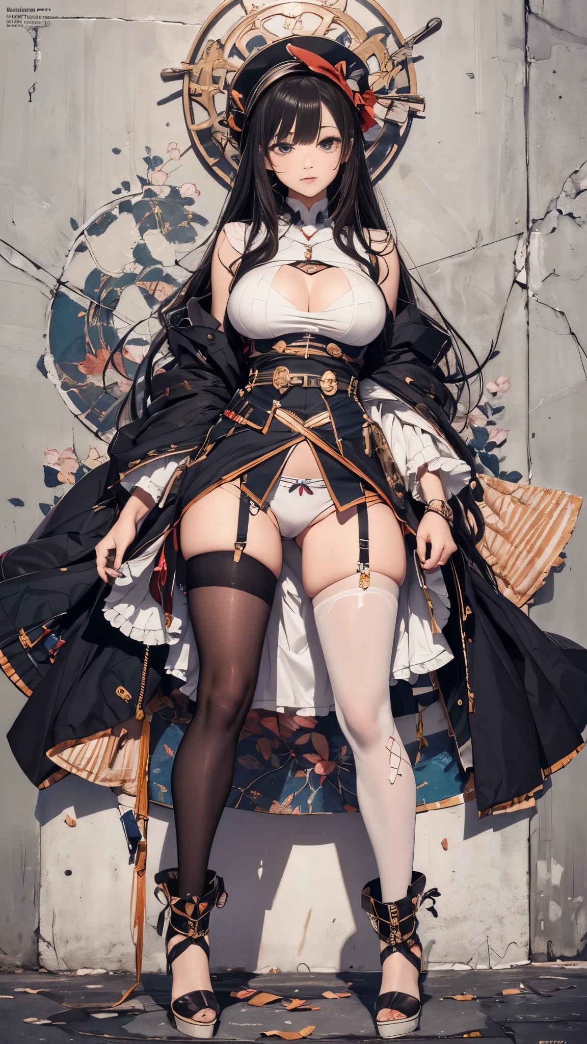 ((masterpiece, high quality, best quality, 8k, wallpaper, fine lineart, highly detailed, absurdres)), 1girl, korean popstar, thighhighs, miniskirt, high heels, mesh top, long black hair, pretty hands, cameltoe, curly hair,
