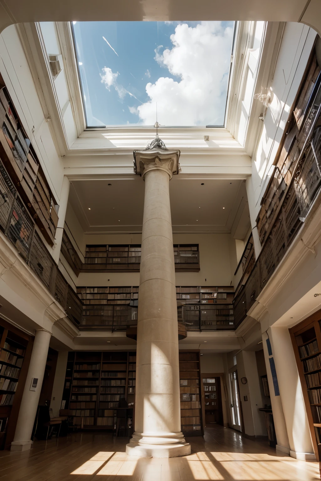 library clouds fly pillar skylight