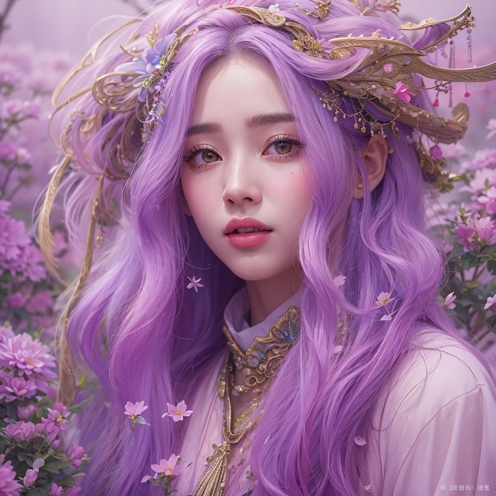 Snow hoop exclusion area 32K(tmasterpiece,k hd,hyper HD,32K)Long flowing purple-pink hair,Autumn Pond,zydink, a color, Tongzhou people (Girl with glowing eyes), (Thin silk scarf), Side squat position, looking at the ground, long whitr hair, Floating hair, Python headdress, Chinese long-sleeved clothing, (abstract ink splash:1.2), white backgrounid,Lotus protector(realisticlying:1.4),Purple-pink hair,Snowflakes fluttering,The background is pure, A high resolution, the detail, RAW photogr, Sharp Re, Nikon D850 Film Stock Photo by Jefferies Lee 4 Kodak Portra 400 Camera F1.6 shots, Rich colors, ultra-realistic vivid textures, Dramatic lighting, Unreal Engine Art Station Trend, cinestir 800,Long flowing purple-pink hair,((masterpiece)). This artwork is sweet, dreamy and ethereal, with soft pink watercolor hues and candy accents. Generate a delicate and demure fae exploring a (bubblegum world with a wide variety of pastel shades). Her sweet face is extremely detailed and realistic with elegant features and a fierce expression, and looks like ((((naomi scott)))). Include mature features and stunning, highly realistic eyes. Her eyes are important and should be realistic, highly detailed, and beautiful. In high definition and detail, include lots of details like stars, galaxies, colorful bubbles, colorful petals, and lots of energy and emotion! The stars and colorful bubblegum bubbles are important! Include fantasy details, enhanced details, iridescence, colorful glittering wind, and pollen. Pay special attention to her face and make sure it is beautifully and realistically detailed. The image should be dreamy and ethereal.8k, intricate, elegant, highly detailed, majestic, digital photography