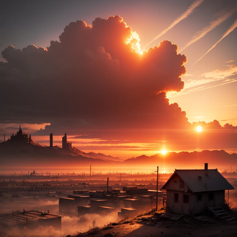 Apocalyptic POS landscape illustration with sunset 