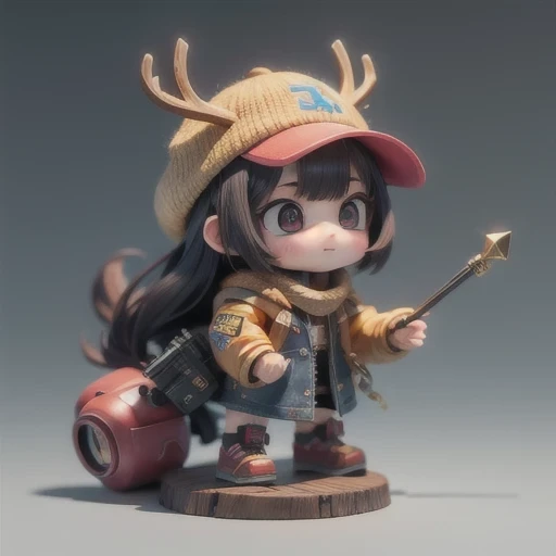 (masterpiece, best quality:1.2), 1girl, ((masterpiece, highest quality, Highest image quality, High resolution, photorealistic, Raw photo, 8K)), Retro Game, Nintendo, SEGA, Namco, Cyberpunk 1:25 miniatures,illustration,Side viewing angle,((Side viewing angle)),Wear gold wire-rimmed reflective sunglasses,Carry future weapons,very happy,Side viewing angle,whole body,three-dimensional,octane rendering,Perfect face,Collagen texture((flowing hair))((Elunchun Deer Antler Hat))