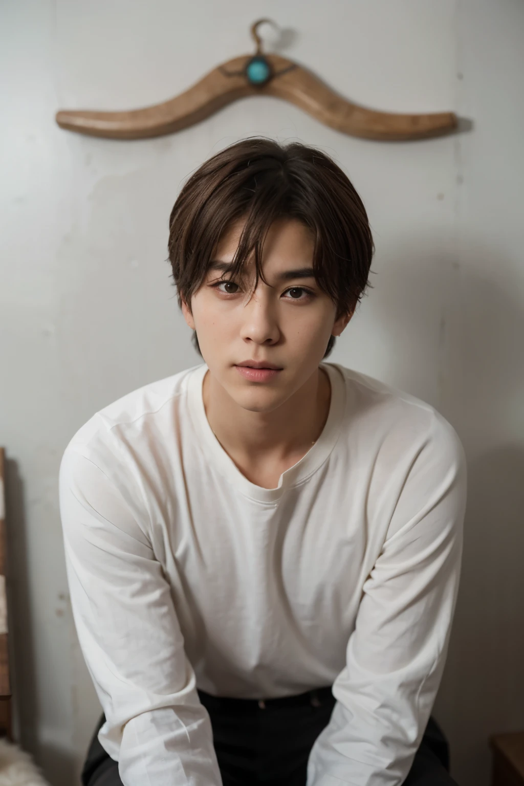 top-quality、masterpiece、超A high resolution、(realisitic:1.4)、详细的脸、独奏、1human male、The upper part of the body、Dark hair、glistning skin、dense skin、(asian human)、architectural、(absurderes、hight resolution、ultra-detailliert)、、1 male、Adults、(a 25-year-old man)、a handsome、tall muscular man、broad shoulder、extra very short hair、angular jaws、thick neck、thick eyebrow、extra very short hair、A dark-haired、fine eyes and detailed face、 Highly detailed CG Unity 8K wallpapers、intricate-detail、(Style Swirl Magic:0.7)、looking at the spectator、独奏、(full body Esbian:0.6)、细致背景、A detailed face、dynamicposes、、Urban background、dynamic compositions、 big muscle、、((Crotch bulge))、a handsome、 ((masutepiece:1.4, Best Quality)), ((masutepiece, Best Quality)), (photographrealistic:1.4)、sprawl、From above、Outstretched arms、irate、a bed、Rough breath、Sexual facial expressions、Lying down、Japan men、hotels room