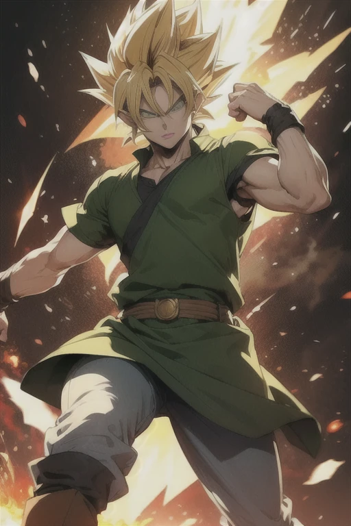 Link as a uper Saiyan, wearing his green tunic,