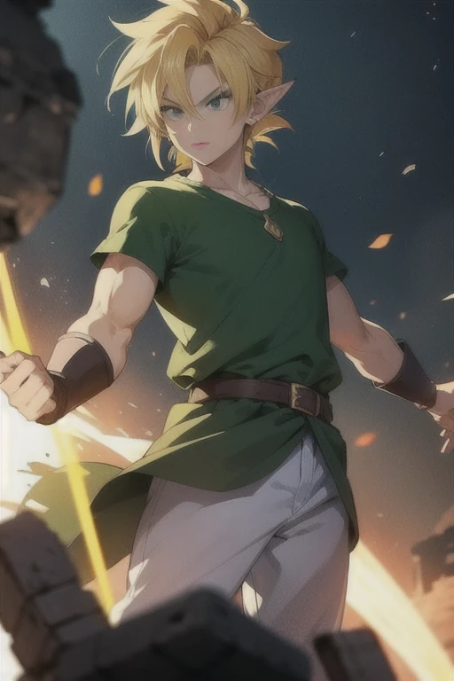 Link as a super Saiyan, wearing his green tunic,