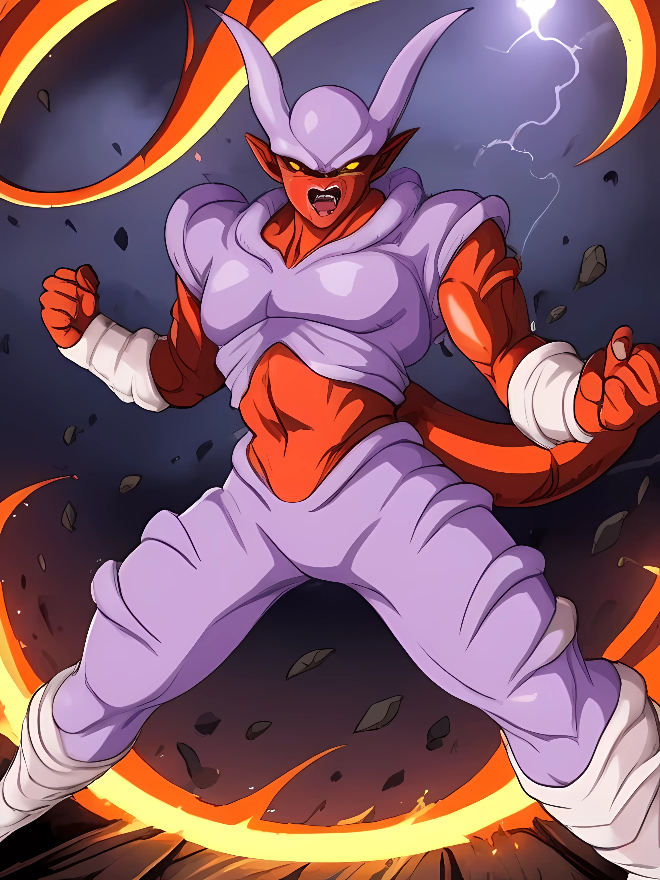 (best quality,4k,highres,masterpiece:1.2),janemba, shirtless,shirtless,shirtless,shirtless,damaged_purple_armor,well_drawed_face,ultra-detailed,realistic, HDR, fiery red color palette, dramatic lighting, hellish atmosphere, intense energy, powerful aura, shattered armor, menacing presence, dynamic and fluid movements, dark and menacing shadows, glowing red eyes, fierce and aggressive expression, high impact action, dynamic camera angles, smoke and ash in the air, sparks and energy blasts, explosive and chaotic, clenched fists, energy swords, destructive power, supernatural abilities, distorted and twisted background, mystic symbols and runes, rage and fury.