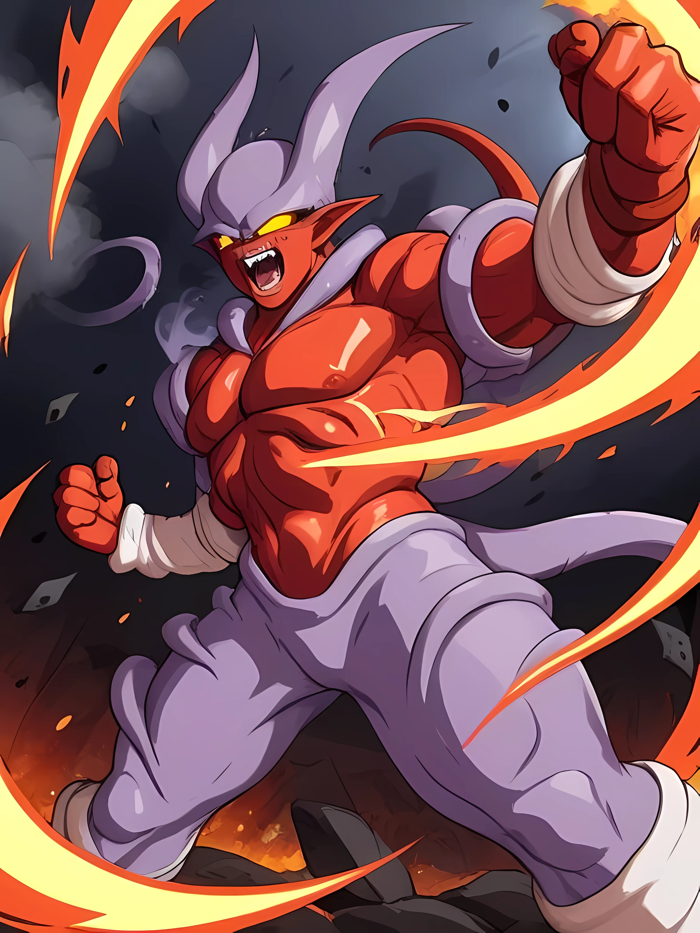 (best quality,4k,highres,masterpiece:1.2),janemba, shirtless,shirtless,shirtless,shirtless,damaged_purple_armor,well_drawed_face,ultra-detailed,realistic, HDR, fiery red color palette, dramatic lighting, hellish atmosphere, intense energy, powerful aura, shattered armor, menacing presence, dynamic and fluid movements, dark and menacing shadows, glowing red eyes, fierce and aggressive expression, high impact action, dynamic camera angles, smoke and ash in the air, sparks and energy blasts, explosive and chaotic, clenched fists, energy swords, destructive power, supernatural abilities, distorted and twisted background, mystic symbols and runes, rage and fury.