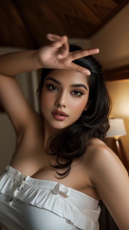 Beautiful 20 year old indian girl wearing strapless top