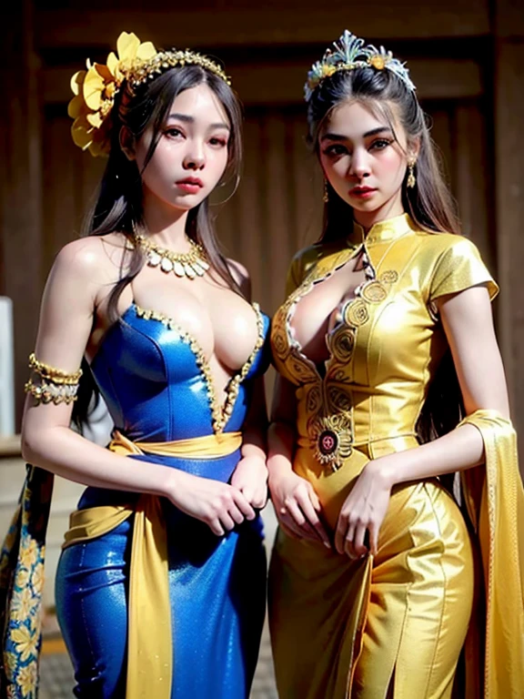 araffe woman with small breast in a blue and black dress with a flower in her hair, traditional beauty, wearing an ornate outfit, wearing balinese ornate clothing, ornate , intricate outfit, beautiful oriental woman, beautiful balinese costume, traditional makeup, ornate attire, bali, 8k)), gorgeous woman, a beautiful fantasy empress, with beautiful exotic, ((a beautiful fantasy empress)), ornate dress, araffe woman in a yellow and black dress with a flower in her hair, traditional beauty, wearing an balinese ornate outfit, wearing balinese ornate clothing, ornate , intricate outfit, beautiful oriental woman, beautiful costume, traditional makeup, ornate attire, bali, 8k)), gorgeous woman, a beautiful fantasy empress, with beautiful exotic, ((a beautiful fantasy empress)), ornate dress masterpiece, best quality:1.2),,(8k,highres,RAW photo,realistic,photo-realistic:1.3),(detailed skin texture,detailed cloth texture,beautiful detailed face:1.25),professional lighting,photon mapping,beautiful soft light,radiosity,physically-based rendering,raytracing, model shoot style, model shoot style, (extremely detailed CG unity 8k wallpaper), (((fullbody))), photo of the most beautiful artwork in the world,