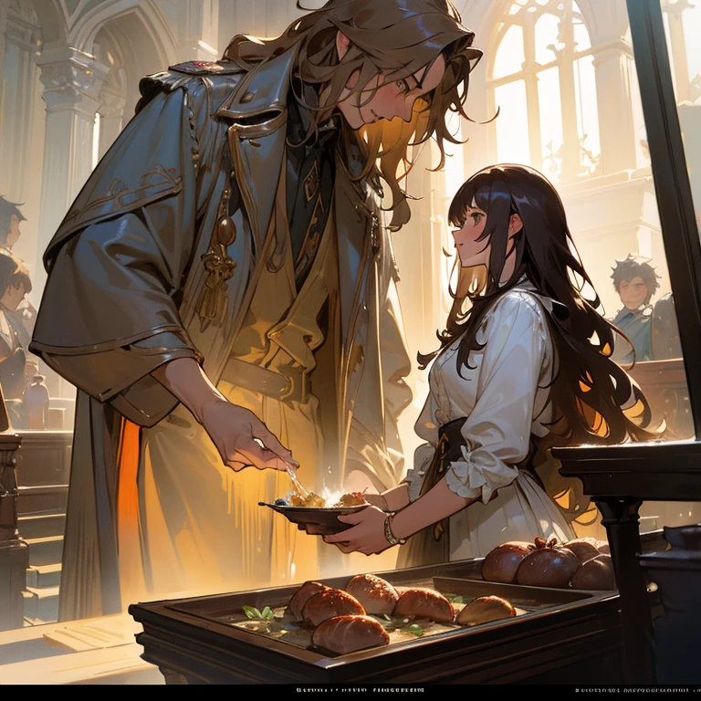 a girl with long wavy light brown hair, triadic color, intricate details, hyper detailed, Rob Hefferan, Jean Baptiste Monge, Jeremy Mann, Konstantin Razumov, Lawrence Alma-Tadema, Michael Garmash, Carne Griffiths, Bastien Lecouffe-Deharme, Seb Mckinnon, fantasy setting, winter setting, fully clothed