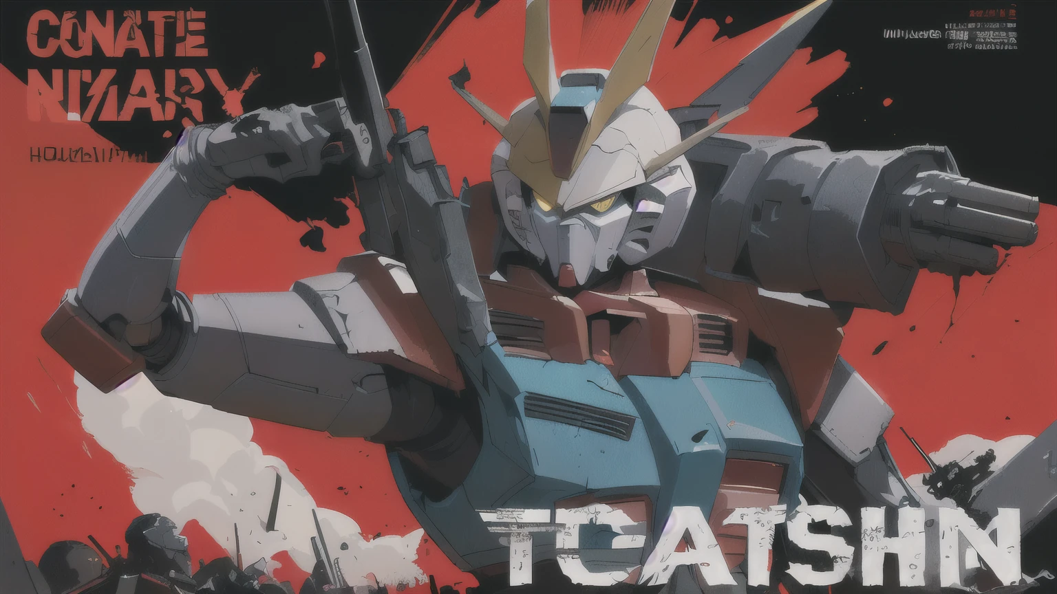 ((((dramatic))), (((gritty))), (((intense))) film poster featuring a many gundam robot anime as the central character. he stands confidently in the center of the poster, wearing a stylishThe background is dark and gritty, with a sense of danger and intensity. The text is bold and attention-grabbing, with a catchy tagline that adds to the overall feeling of drama and excitement. The color palette is mainly dark with splashes of vibrant colors, giving the poster a dynamic and visually striking appearance,tachi-e (magazine:1.3), (cover-style:1.5), fashionable, gundam, vibrant, outfit, posing, front, colorful, dynamic, background, elements, confident, expression, holding, statement, accessory, majestic, coiled, around, touch, scene, text, cover, bold, attention-grabbing, title, stylish, font, catchy, headline, larger, striking, modern, trendy, focus, fashion.