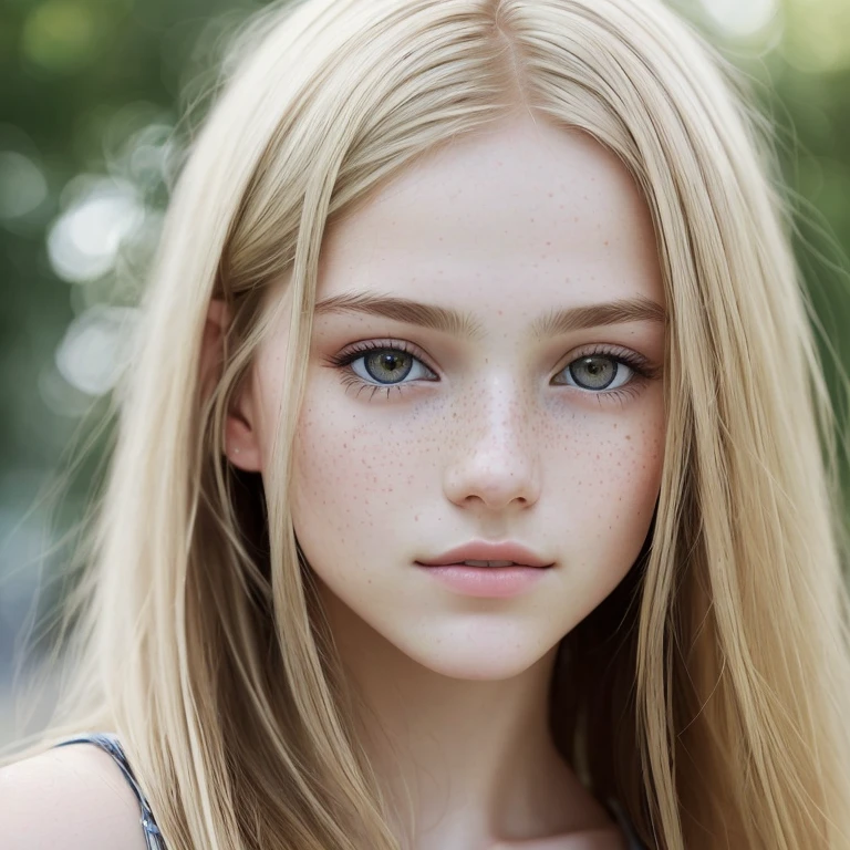 A captivating portrait of a -yeld Ensh girl with sleek, straight, shiny blonde hair, unkempt but charming, boasts amber eyes, and dons a red cotton top. Her delicate features exude an irresistible allure.

Masterpiece, best quality, close up, ultra high resolution, (realism: 1.4), original photo
(Realistic skin texture: 1.3), oil painting effect, focused on her expressive eyes, intricately capturing her subtle freckles and soft, rosy cheeks.

A young English girl, with her sleek, shining, straight blonde hair (despeinado:
