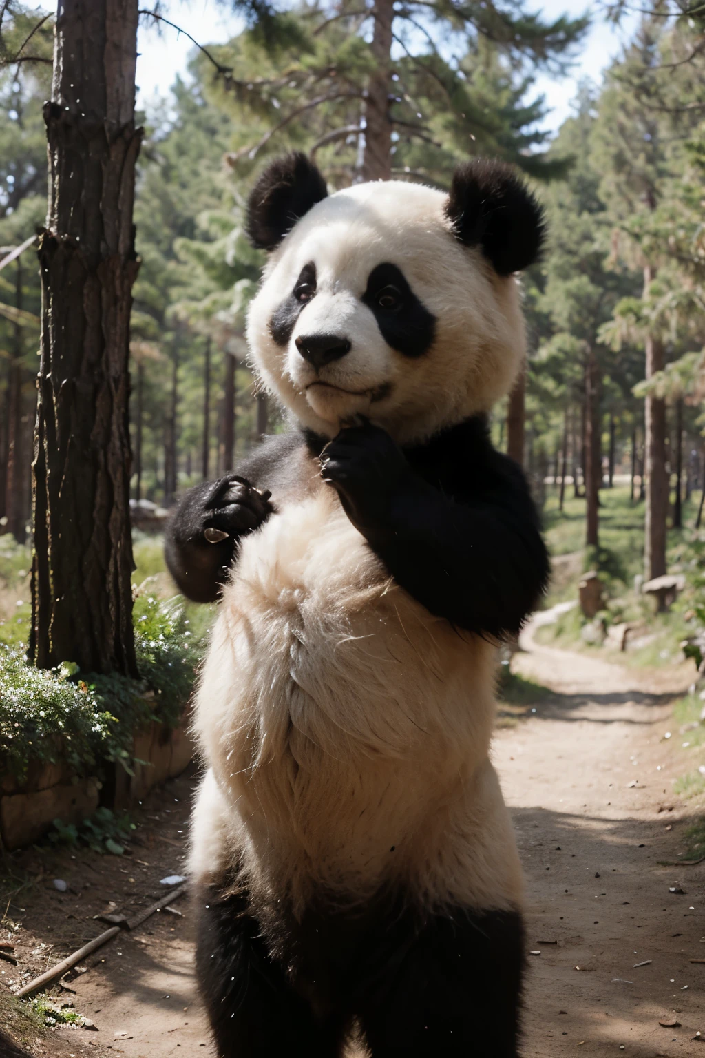 Panda en el fondo del bosque realista