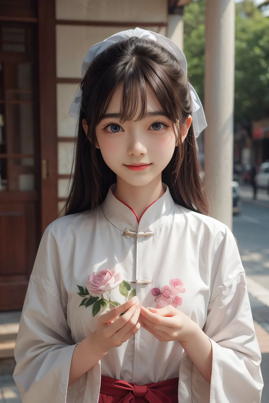 girl, ancient chinese costume, whole body, sunlight, Clear Face, Clean white background, masterpiece, Super Detail, A magnificent composition, Ultra HD, high quality, Very detailed, Official Art, Uniform 8k wallpaper, Super Detail, 32k, smile