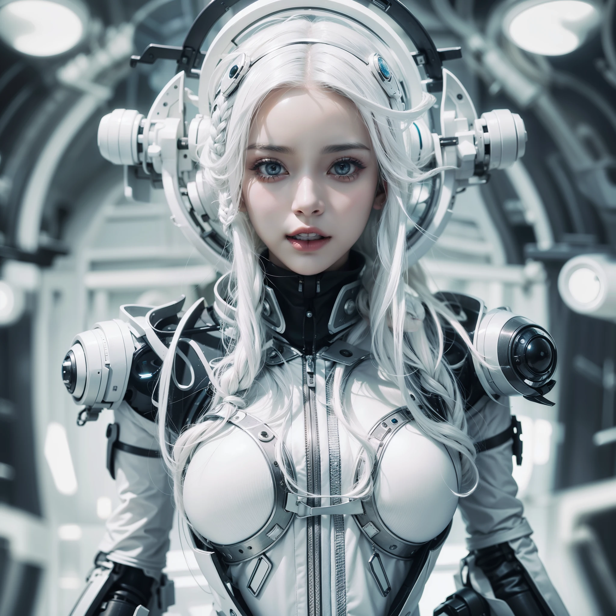 A close up of a woman in a futuristic suit with a helmet on - SeaArt AI