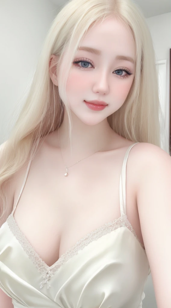 a close-up of blonde-haired rosé wearing a white dress, white skin and pale porcelain, albinos, white and pale skin, fair and pale skin!!, very very pale blonde hair, extremely pale blonde hair, pale skin ivoire, very very Pale white skin, pale skin en porcelaine, very very very Pale white skin, very Pale white skin, Pale white skin, pale skin, curly blonde hair, rose de rose noire, parc chaeyoung visage