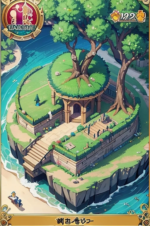 fantasy world, estilo isekai de anime, zona de comercio en la playa, estilo pixel art