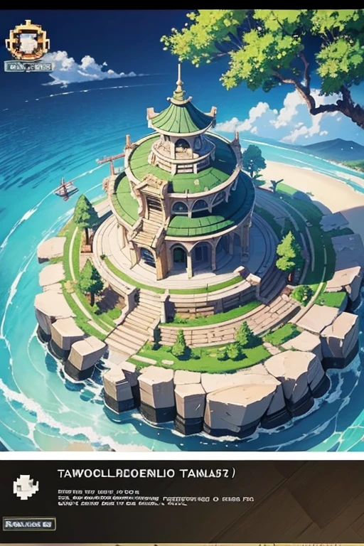 fantasy world, estilo isekai de anime, zona de comercio en la playa, estilo pixel art