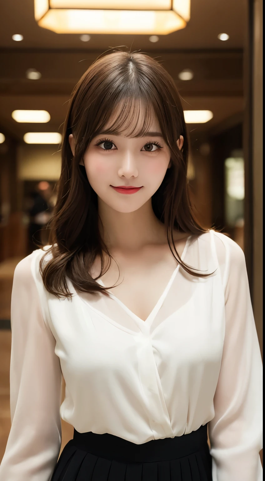 Tabletop, highest quality, shape, Very detailed, finely, High resolution, 8k wallpaper, 完璧なダイナミックな構shape, Beautiful and exquisite,ランダムなcute髪,,Natural color lip, Bold sexy pose,smile、20-year-old girl、cute、Looking into the camera,Always blur the background,Perfect and beautiful face,Slim face and figure,Big eyes、Putting on gal makeup,Small face,Shooting from below、smile,Blurred Background,Elegant feminine face、Cyberpunk Fashion、smile、Pose to please a man