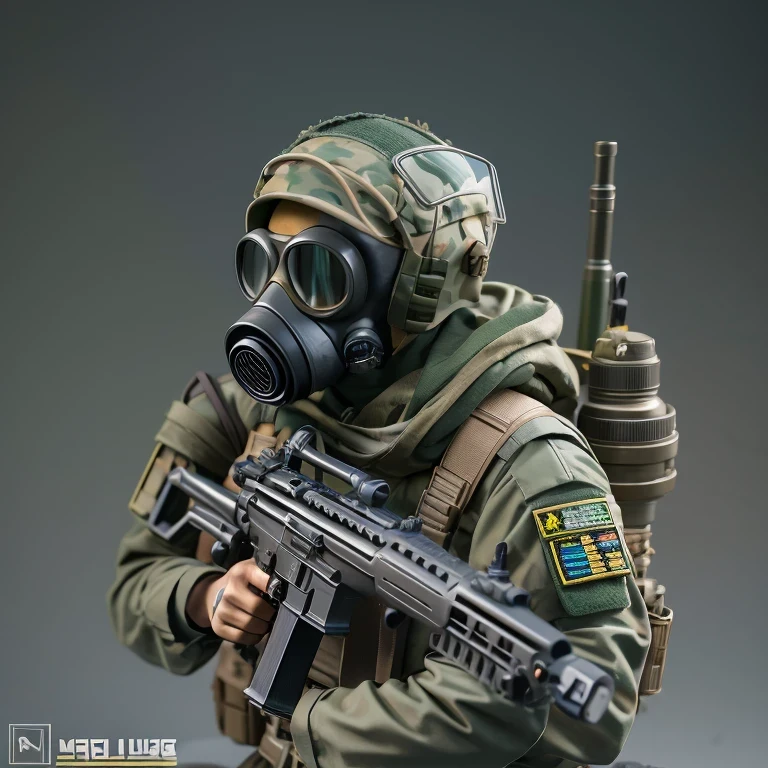 Alafud Soldier with gas mask and gun, Sanya Toys, Guerrilla, vinyl toy figurine, Highly detailed toys, Future combat equipment, Stop motion vinyl characters, Soldier, Marmoset Rendering, camouflage equipment, Octane Rendering”, Octane Rendering ”, Ninja, Vinyl Action Figures, Personagem pequeno. Unreal Engine 5, PVC figurines, Octane Rendering ] ”