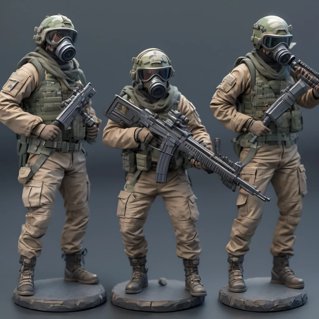 Alafud Soldier with gas mask and gun, Sanya Toys, Guerrilla, vinyl toy figurine, Highly detailed toys, Future combat equipment, Stop motion vinyl characters, Soldier, Marmoset Rendering, camouflage equipment, Octane Rendering”, Octane Rendering ”, Ninja, Vinyl Action Figures, Personagem pequeno. Unreal Engine 5, PVC figurines, Octane Rendering ] ”