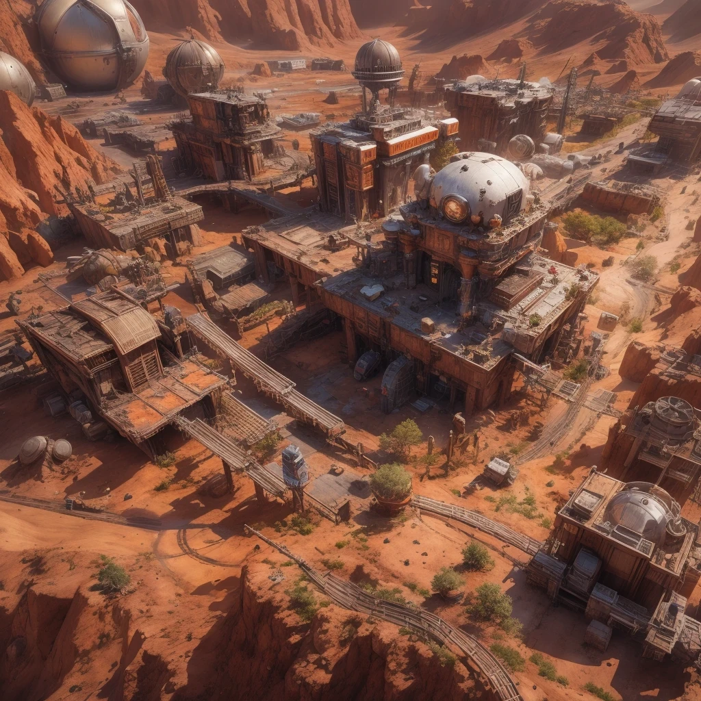 3598年Mars realistic model, (bifurcation, original photo, best quality, masterpiece:1.4),SteampunkCyberpunk6820 City,(CyberpunkMars light:1.3), Mars (related to land),(in a small nature box:1.3),Isometric, small nature, landscape on foundation,landscape,